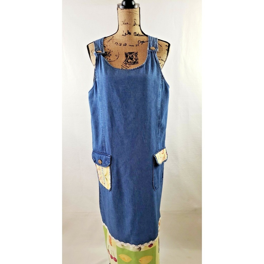 Peaces U.S.A women's sleeveless maxi Overall Blue denim shift dress B02